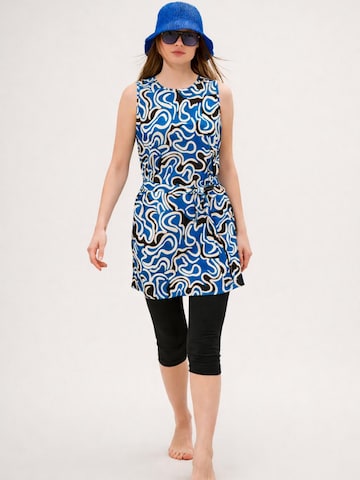 MARINA High neck Tankini 'Tankini Semi Suit 3-Teilig Blau gemustert mit schwarzer Hose "Marina" M2444'‌‌‌‌‌ in Blau: Vorderseite