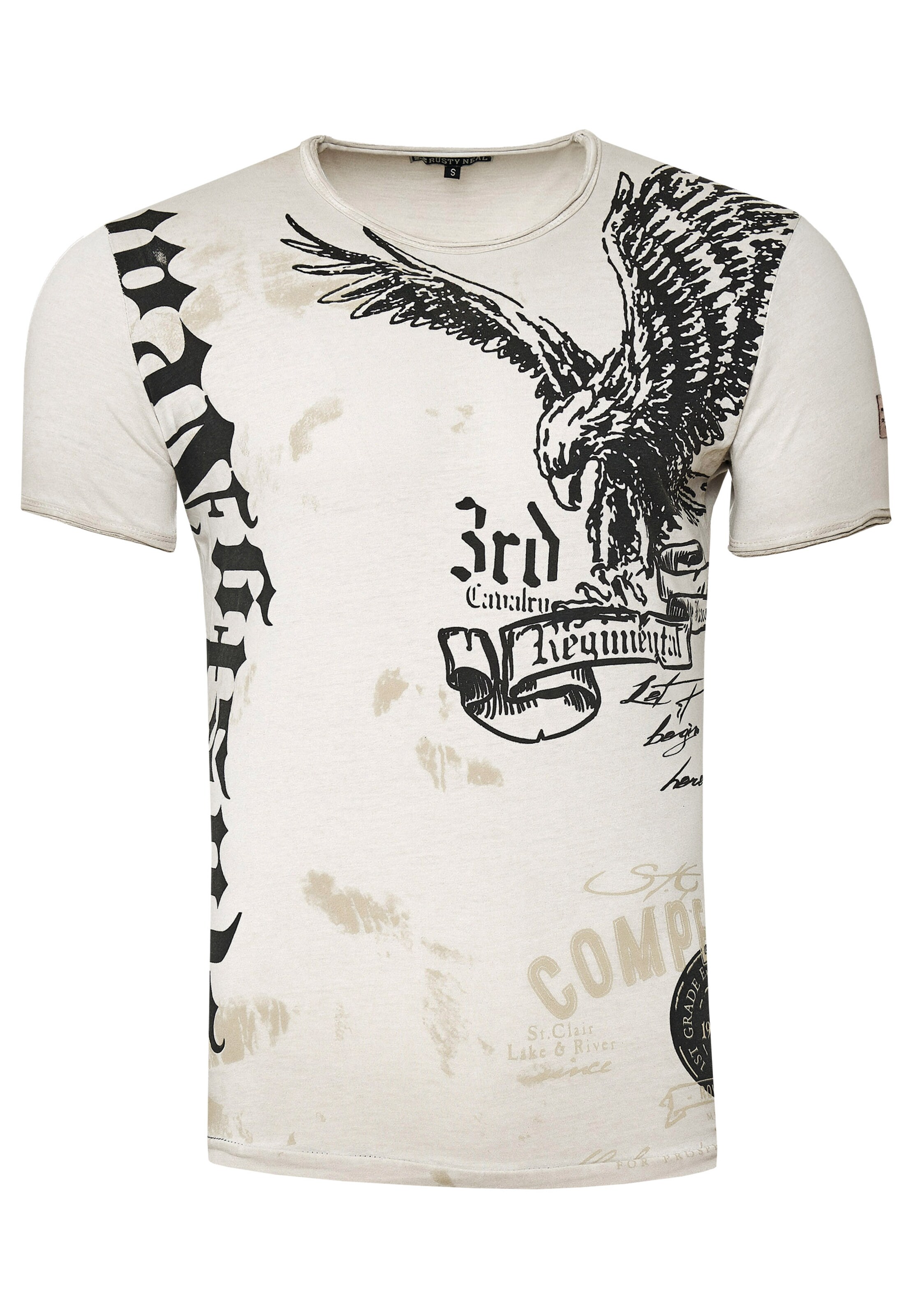 Rusty Neal T-Shirt mit modernem Front & Back Print 'American Eagle' in Beige: Vorderseite