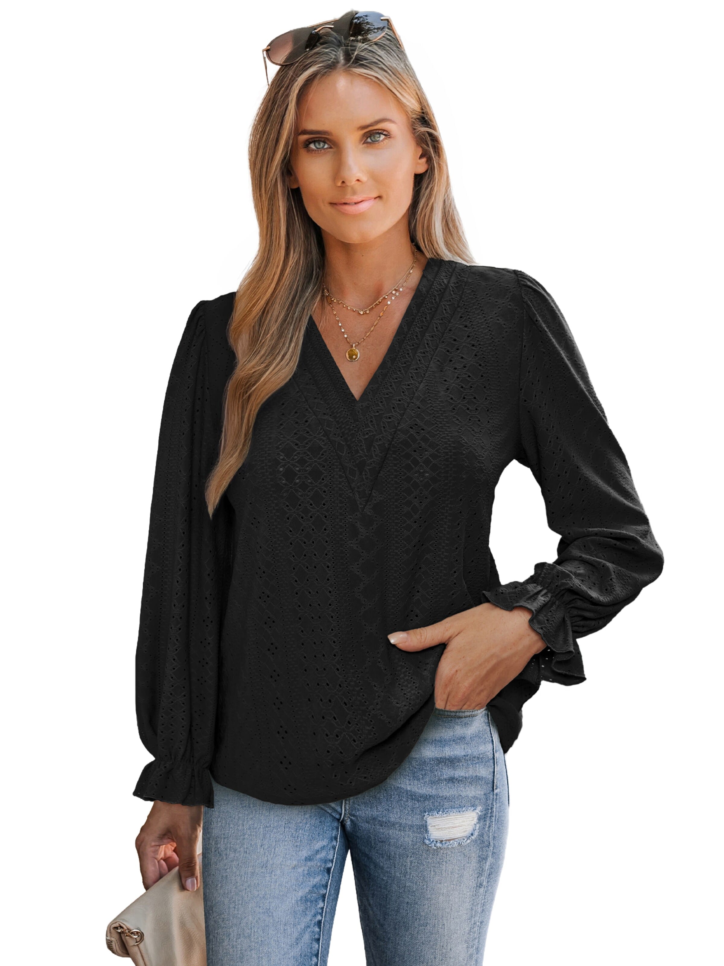 Cupshe Bluza 'In Focus Black Top' | črna barva: sprednja stran