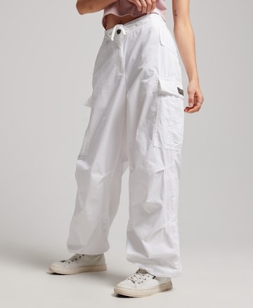 Superdry Wide leg Cargo Pants in White: front