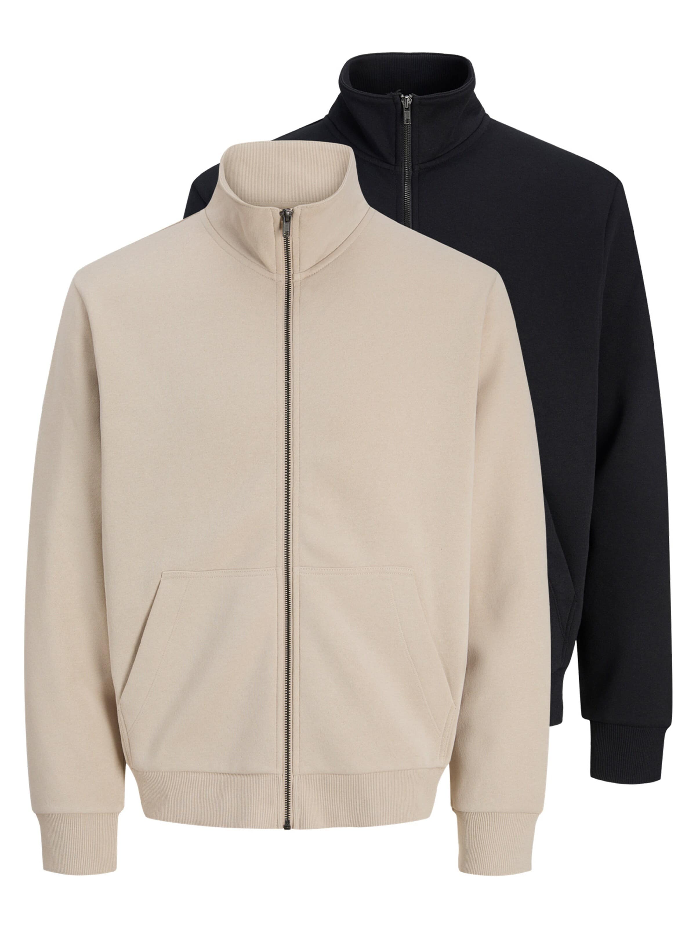 JACK & JONES Zip-Up Hoodie 'Bradley' in Beige: front