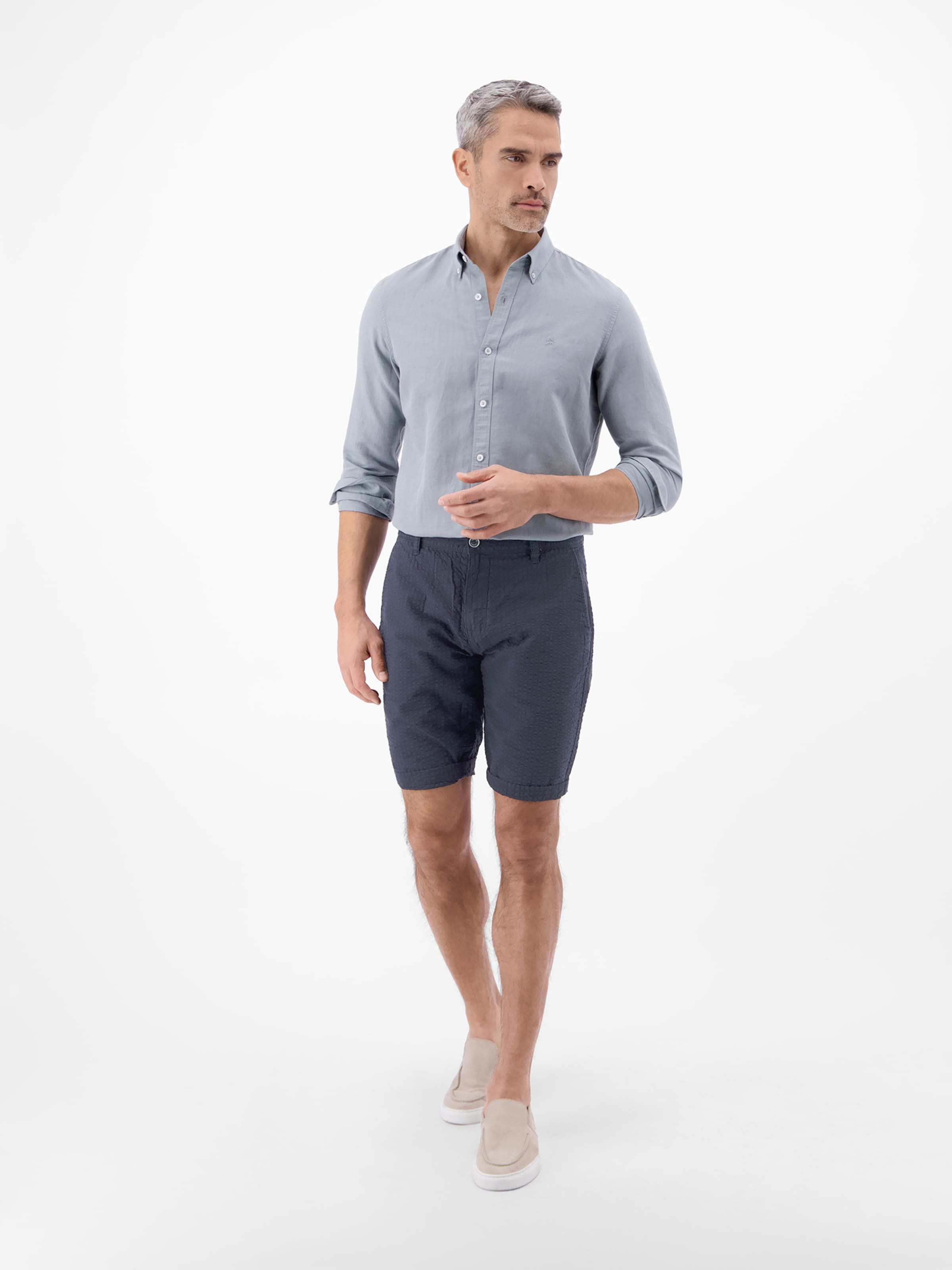 LERROS Regular Chino-Shorts aus Baumwolle in leichter Seersucker-Qualität in Blau