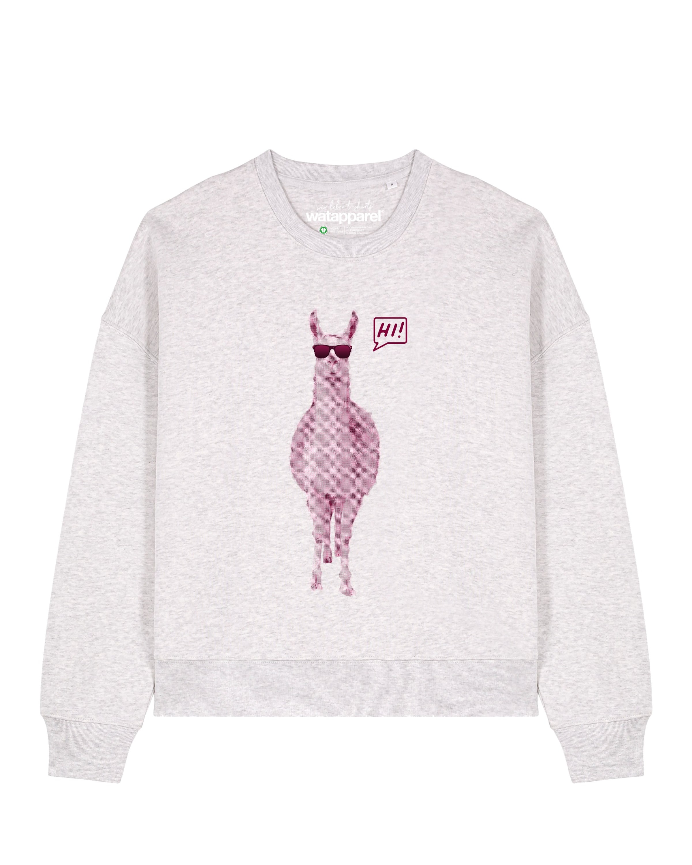 Watapparel Sweatshirt ' Lama sagt Hi ' in Grey: front