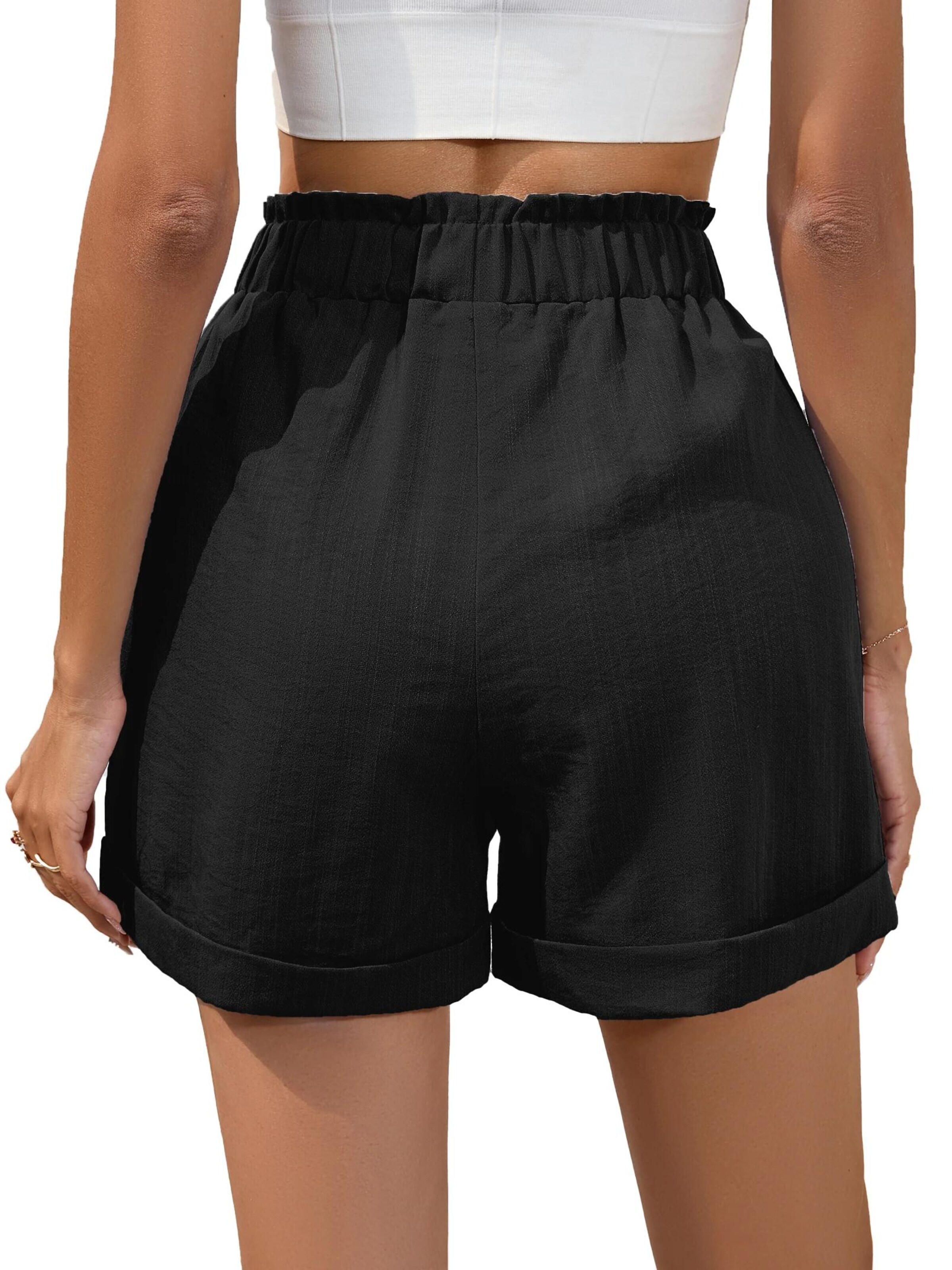 KoJooin Lużny krój Spodnie 'Damenshorts mit elastischem Bund Taschen und Knopfleiste, geeignet für den Alltag und den Sommer' w kolorze czarny