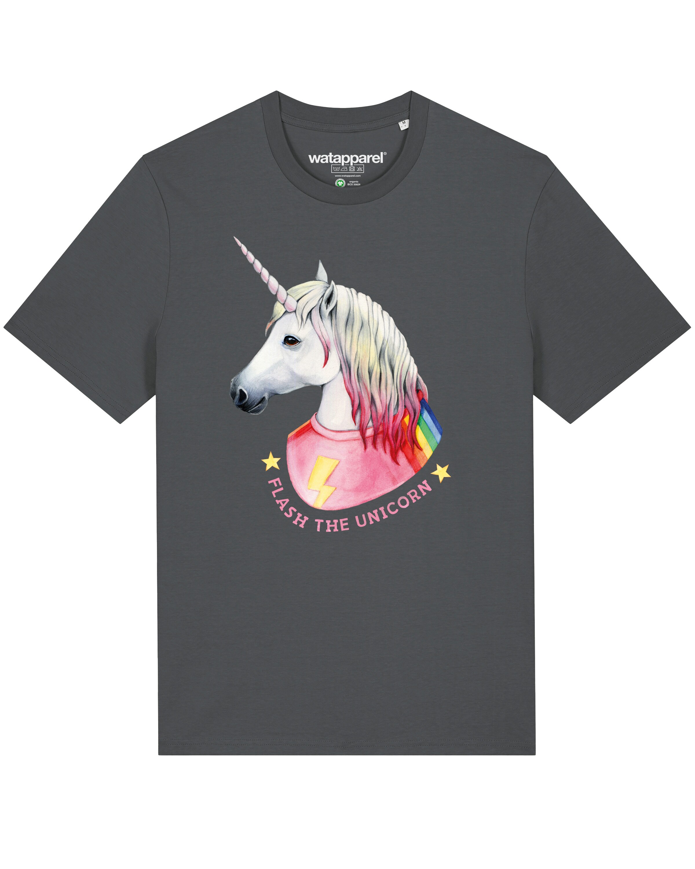 Watapparel T-Shirt ' Flash, the unicorn ' in Grau: Vorderseite