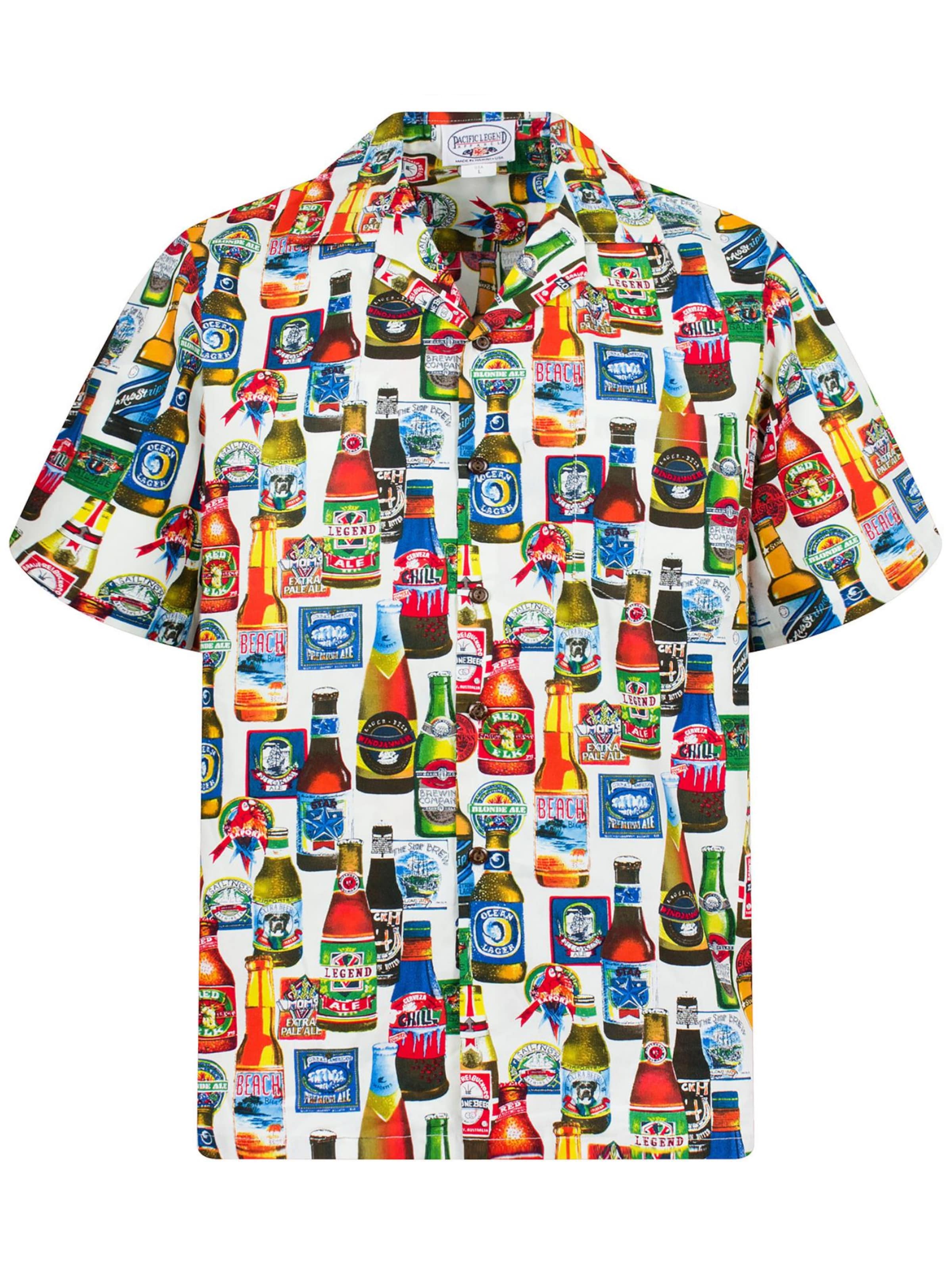 Pacific Legend Regular fit Button Up Shirt 'Bierflaschen Allover' in White: front