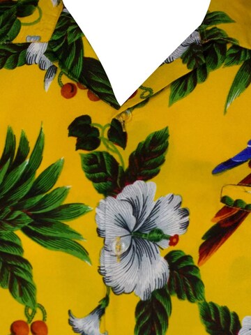 King Kameha Regular fit Button Up Shirt 'Cherryparrot' in Yellow
