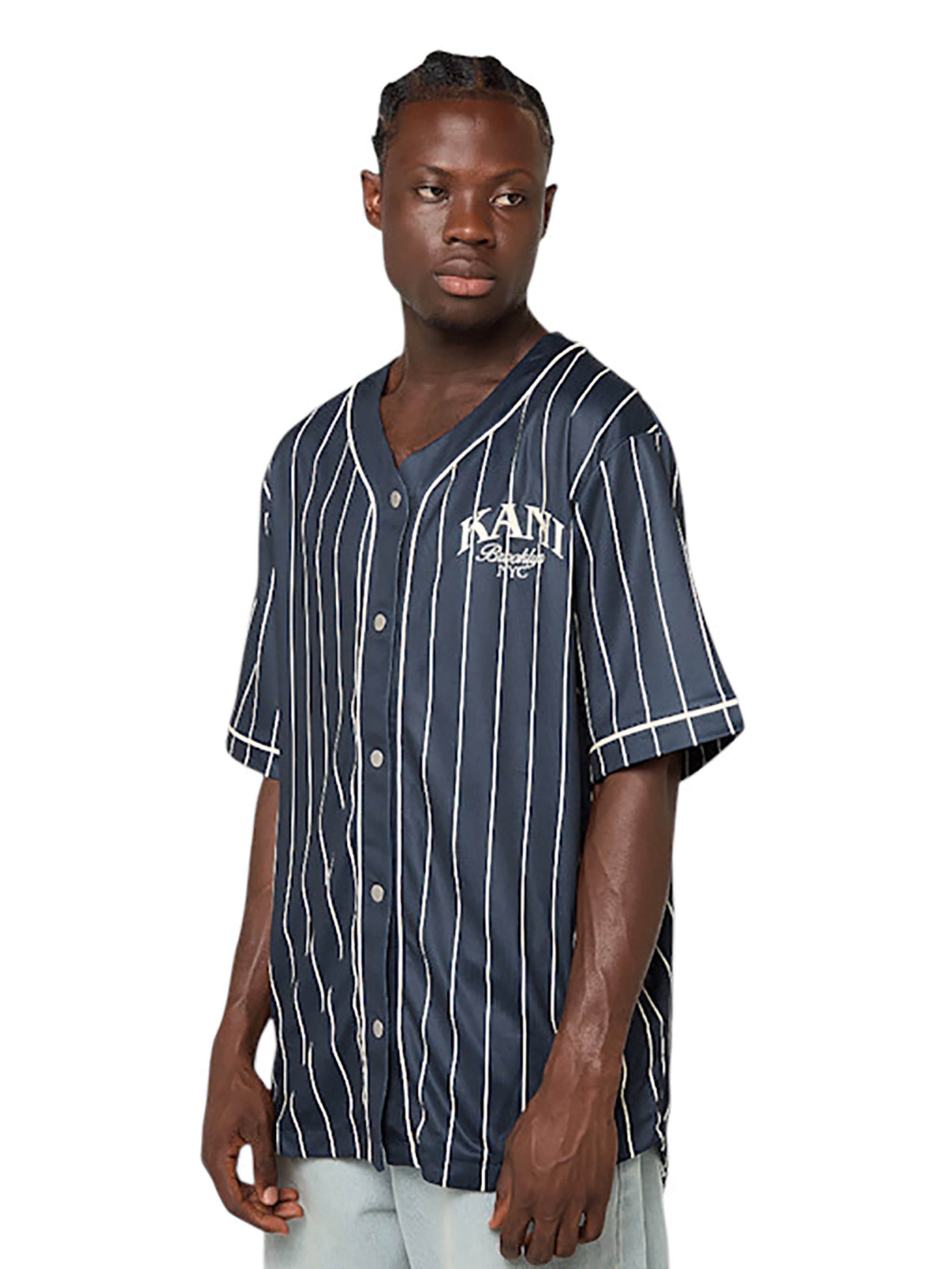 Karl Kani Trikot 'Pinstripe'‌‌‌‌‌‌‌ in Blau: Vorderseite