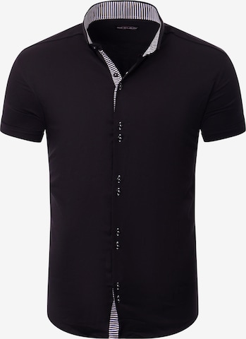 Reslad Regular fit Button Up Shirt 'Hemd Kurzarmhemd Elegant' in Black: front
