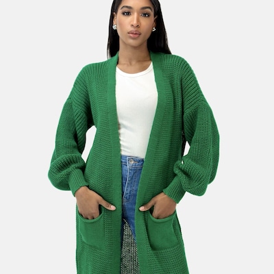 Elara Lang cardigan i græsgrøn, Produktvisning