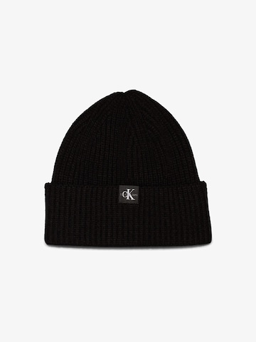 Calvin Klein Hut 'MONOGRAM BEANIE RIB' in Schwarz