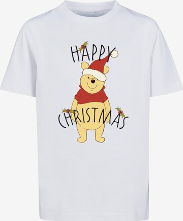 ABSOLUTE CULT Shirt 'Winnie The Pooh - Happy Christmas Holly' in Wit: voorkant