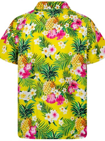 King Kameha Regular fit Button Up Shirt 'Pineapple Flowers' in Yellow