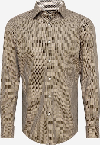 Coupe slim Chemise 'HANK' BOSS Black en beige : devant