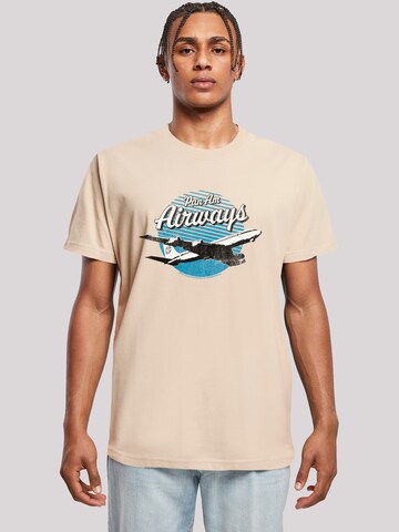 T-Shirt 'Pan Am Airways Retro Plane Take Off' F4NT4STIC en beige : devant