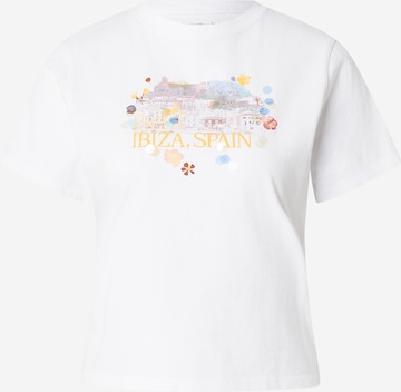 balta Abercrombie & Fitch Marškinėliai ' SKIMMING IBIZA CITYSCAPE': priekis