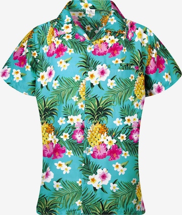 King Kameha Bluse 'Pineapple Flowers' in Blau: Vorderseite