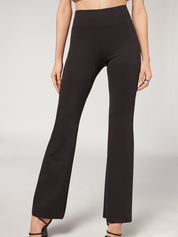 CALZEDONIA Flared Leggings in Black: front