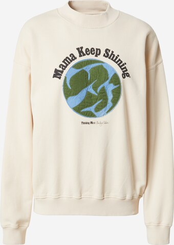 Thinking MU Sweatshirt 'MAMA KEEP SHINING' in Beige: voorkant