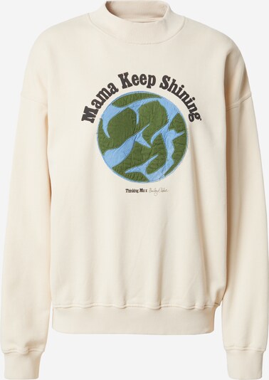 Thinking MU Sweatshirt 'MAMA KEEP SHINING' in de kleur Ivoor / Lichtblauw / Groen / Zwart, Productweergave