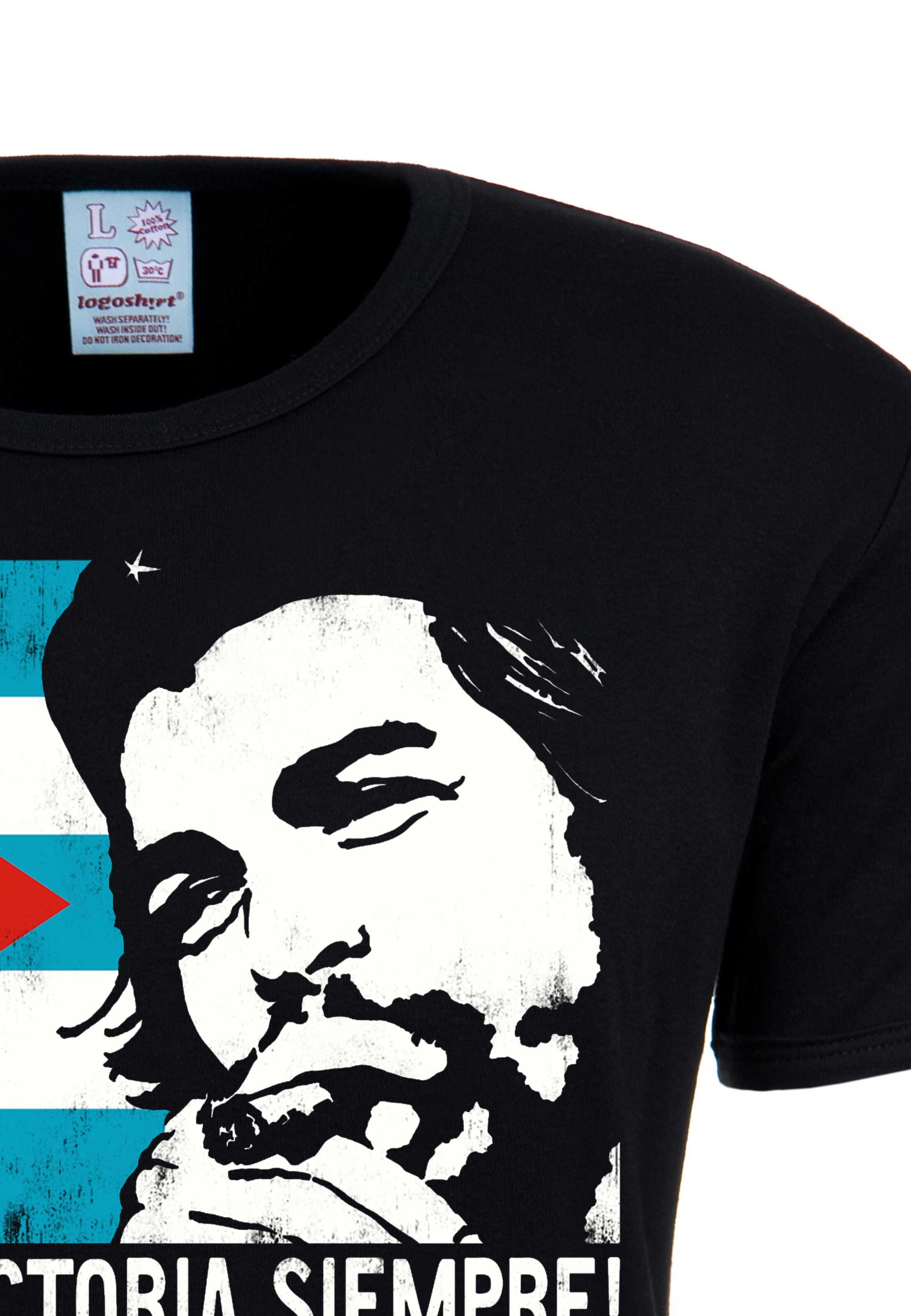 LOGOSHIRT Shirt 'Che - Cuban Flag' in Zwart