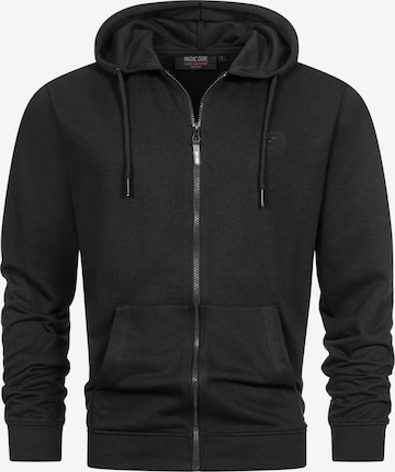 INDICODE Zip-Up Hoodie in Black: front