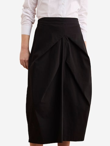 Il Lanificio Skirt 'Langer Bengaline-Rock mit Bundfalten - SCHWARZ' in Black: front
