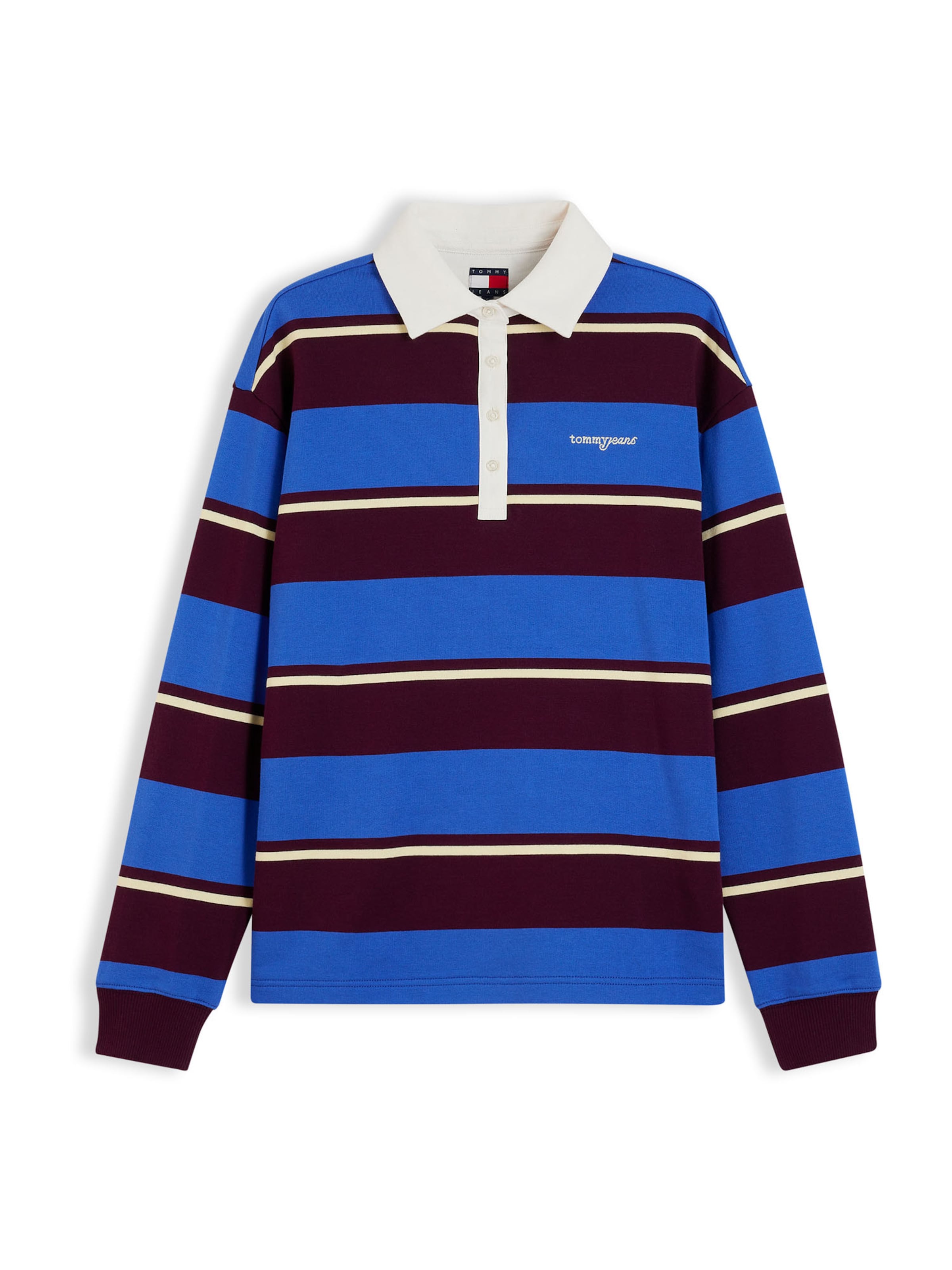 Tommy Jeans Poloshirt in XXS in creme / royalblau / rubinrot / weiß, Produktansicht