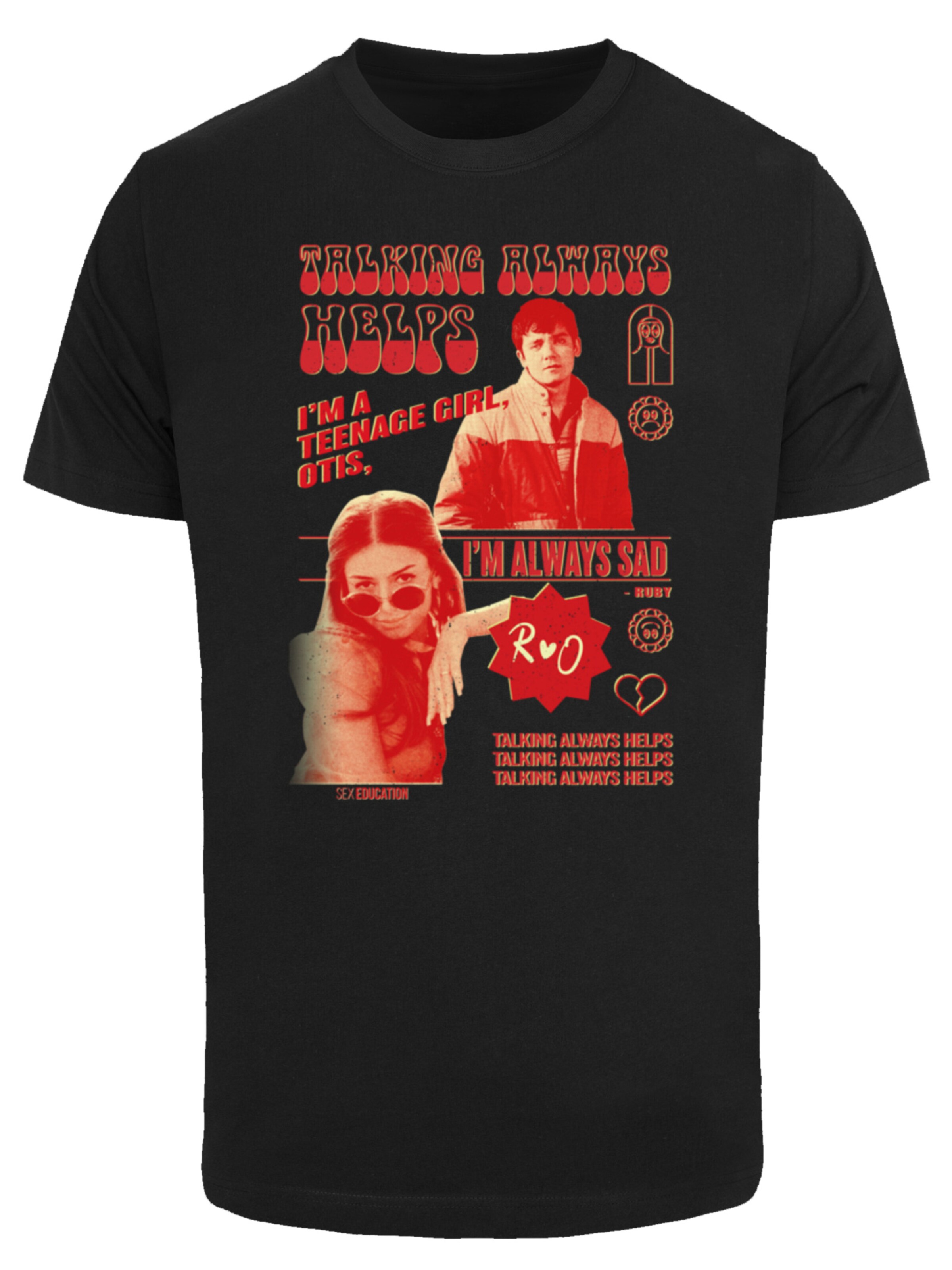 F4NT4STIC T-Shirt 'Sex Education Otis Talking Helps Netflix TV Series' in Schwarz: Vorderseite