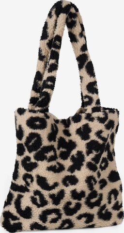 styleBREAKER Schultertasche 'Leo Shopper Teddyfell Optik' in Beige: Vorderseite