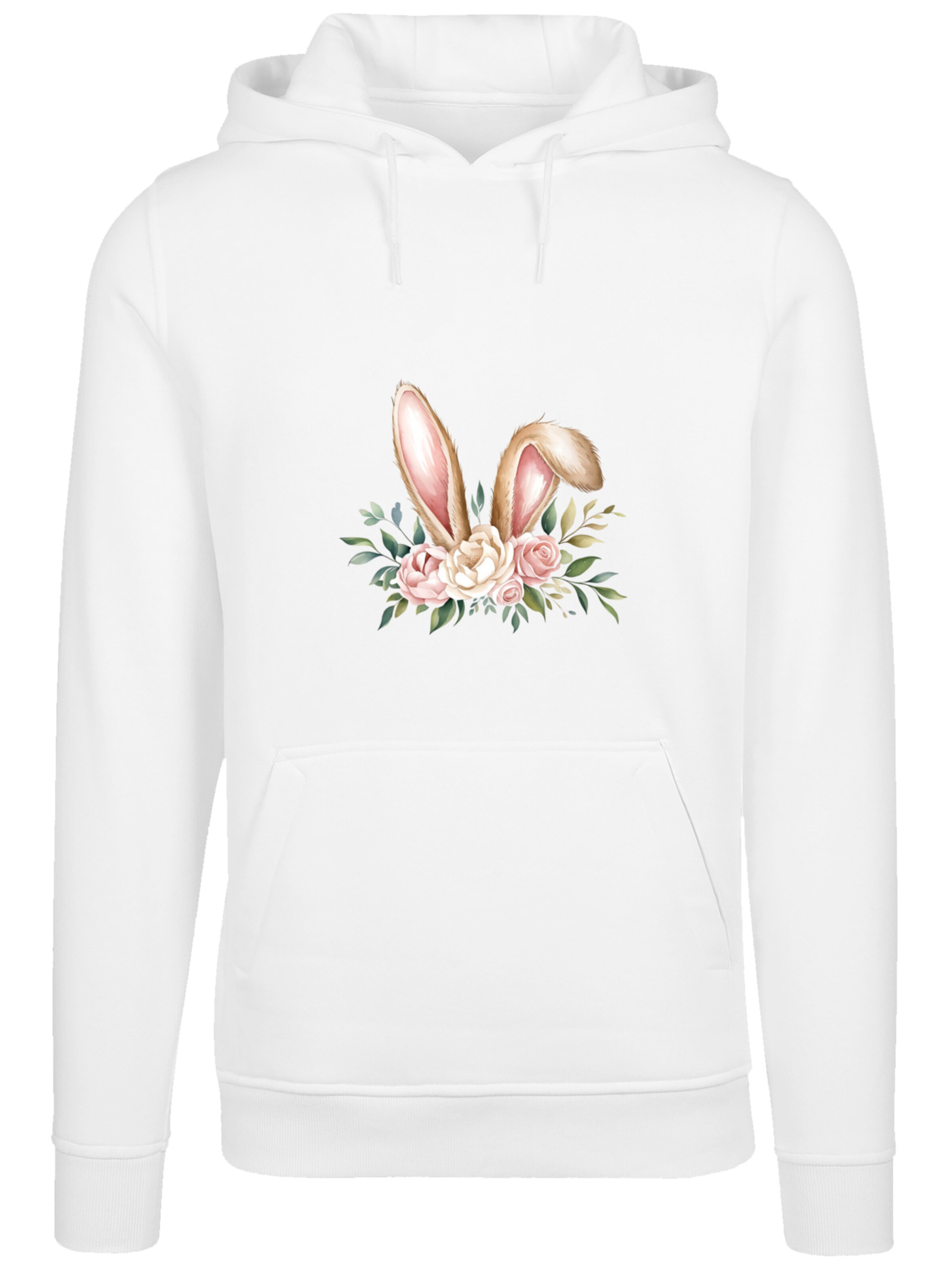 Sweat-shirt 'Blumen Osterhasen Ohren Dekor' F4NT4STIC en blanc : devant