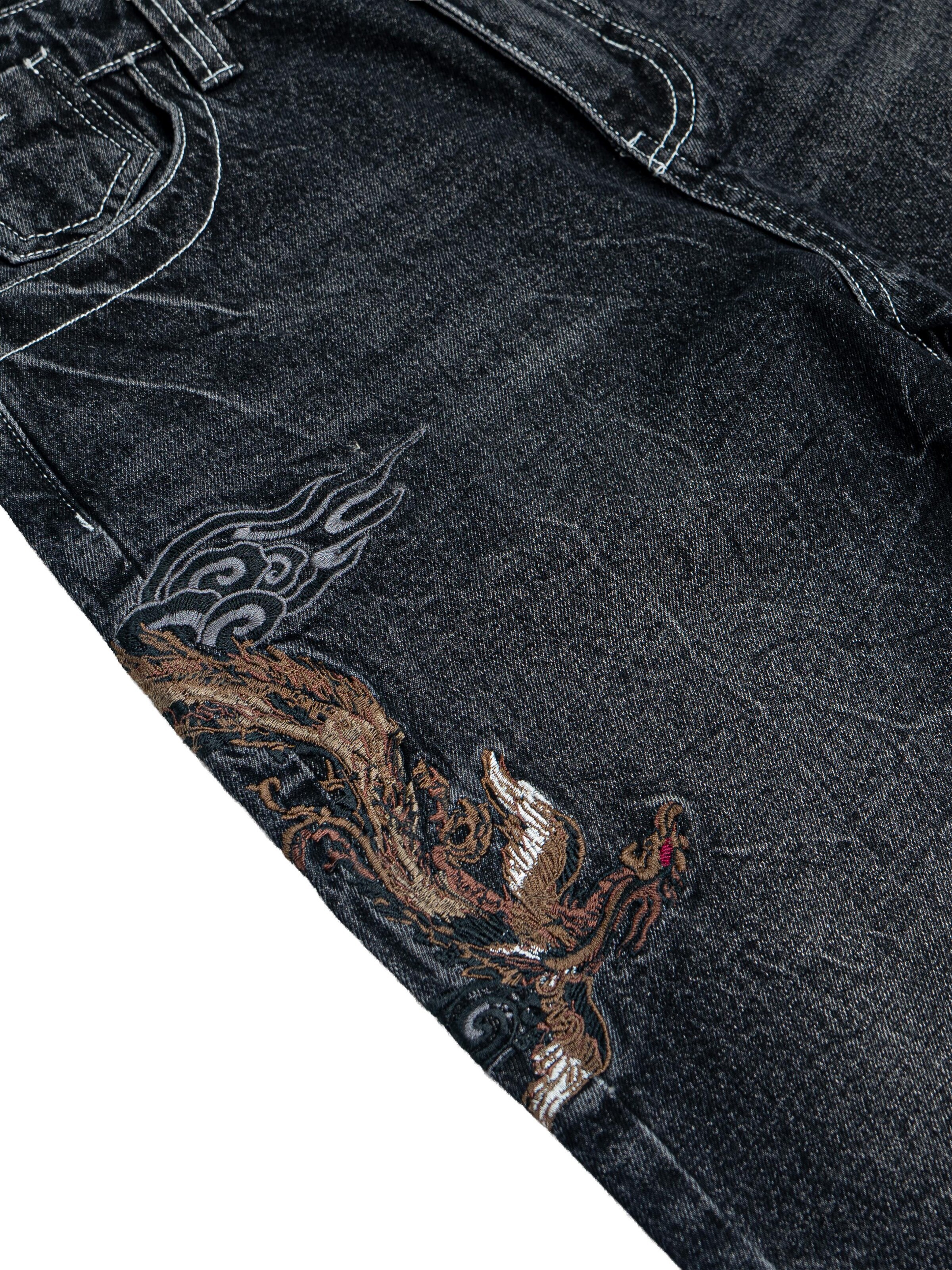 RVNI Berlin - Ropa ancha Vaquero 'Grey Japanese Style Phoenix Denim' en gris