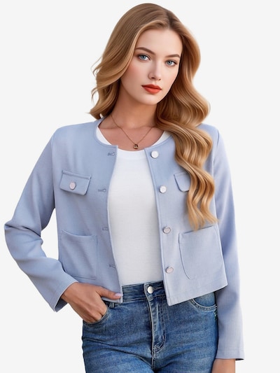 KoJooin Marynarka 'Damen-Tweedblazer, langärmelig, Business, geknöpft, lässig, kurz geschnitten, mit Taschen' w rozmiarze 36 w kolorze niebieskim, Podgląd produktu