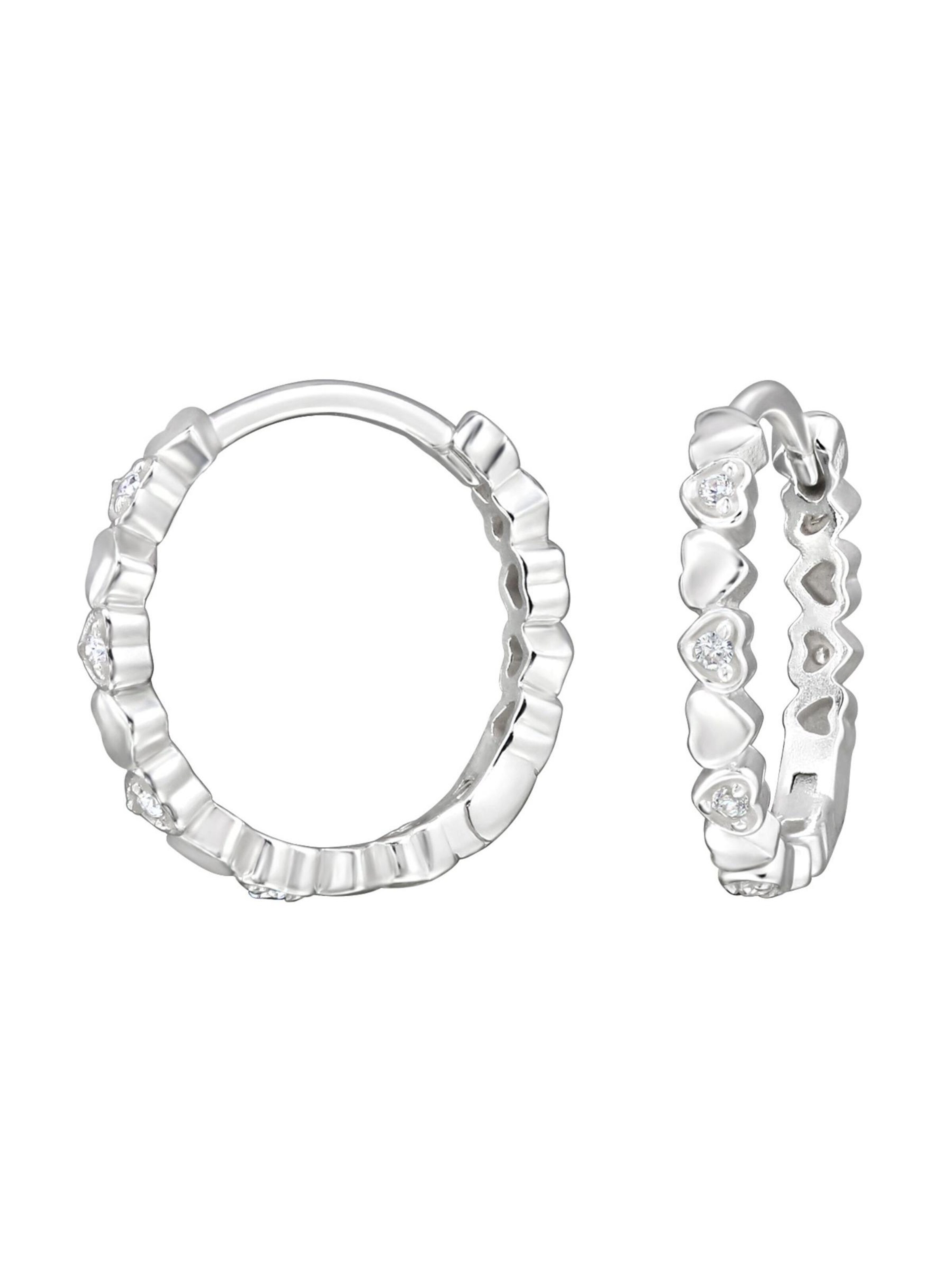 Maxte Earrings 'Heart Band Sterlingsilber Huggie Creolen mit 12x Zirkonia' in Silver: front
