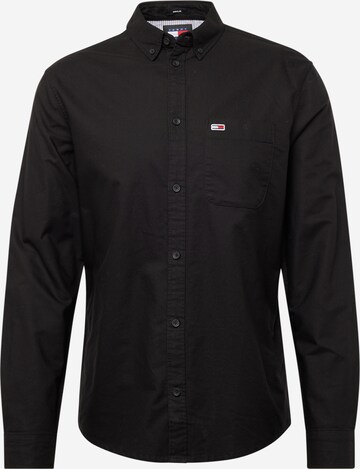 Tommy Jeans Regular fit Button Up Shirt in Black: front