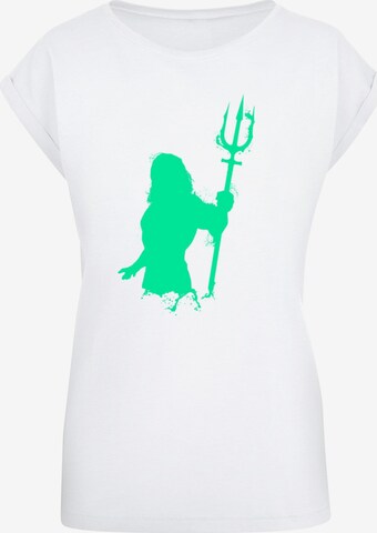 ABSOLUTE CULT Shirt 'Aquaman - Aqua Silhouette' in Wit: voorkant
