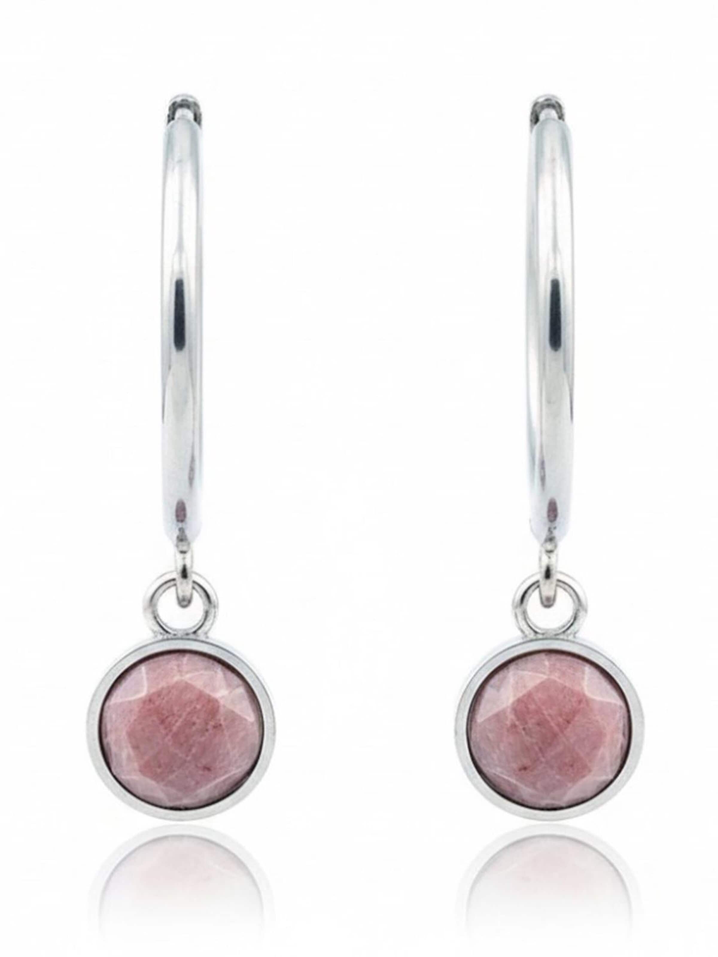 Sergio Engel Earrings 'Beach Ohrring 02 Edelstahl-Hoop mit Natursteinanhänger' in Pink: front