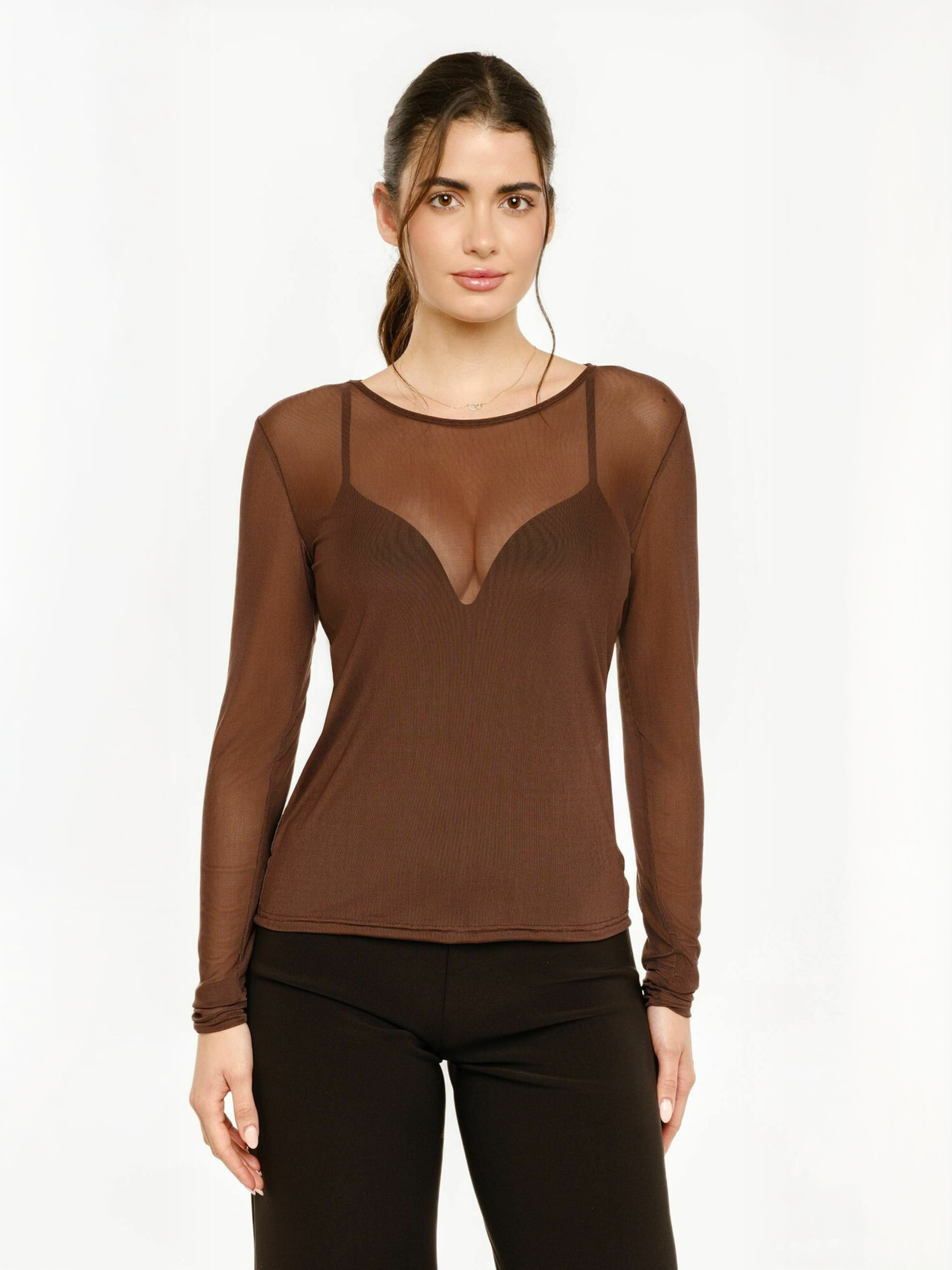Liberte Essentiel - Top ' MESH ' em castanho: frente
