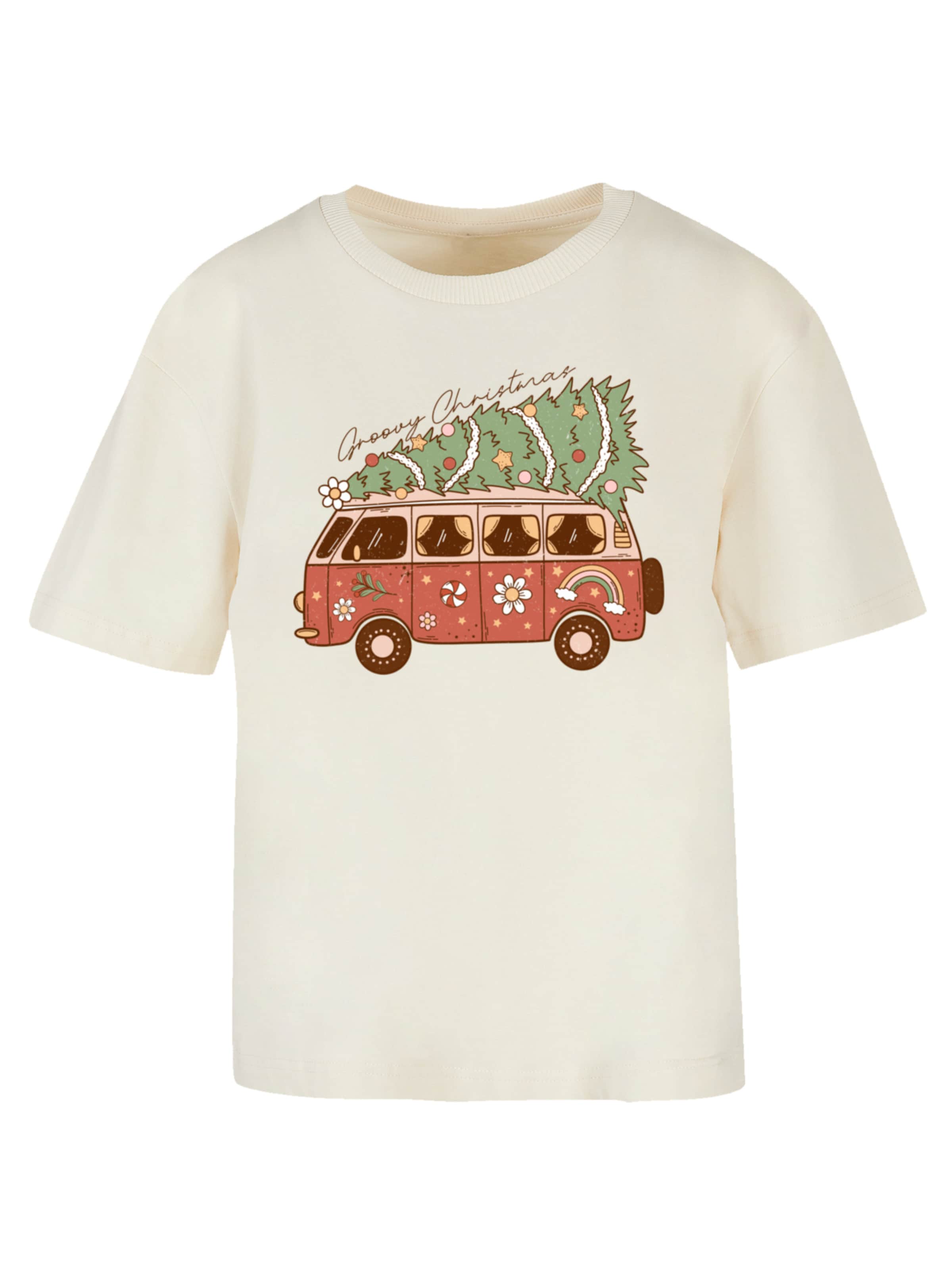 T-shirt 'Groovy Christmas Camper Van' F4NT4STIC en beige : devant