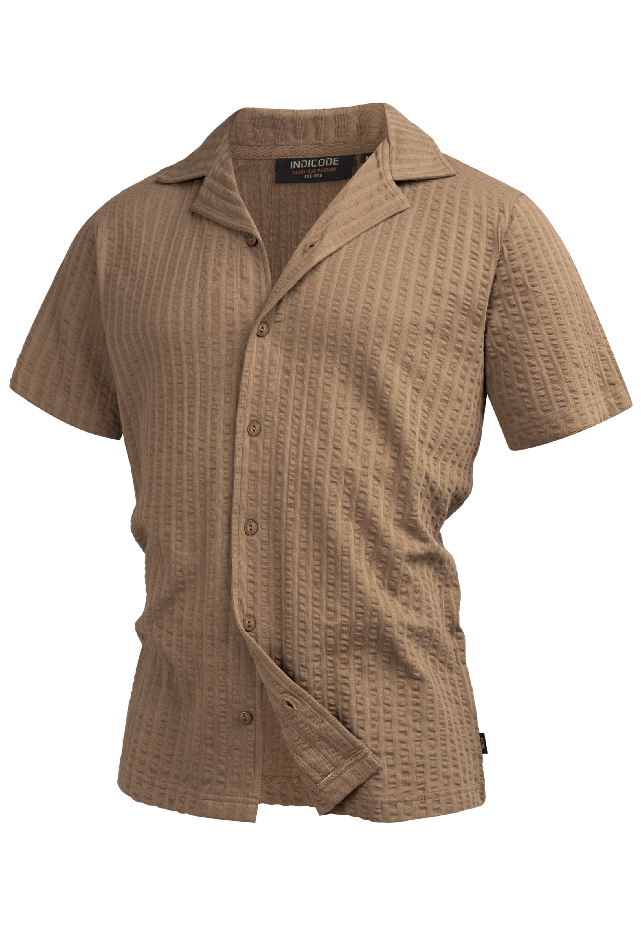INDICODE JEANS Regular fit Button Up Shirt 'Crepe' in Brown: front