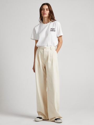 Pepe Jeans Wide leg Pleat-Front Pants 'Cecilia' in Beige