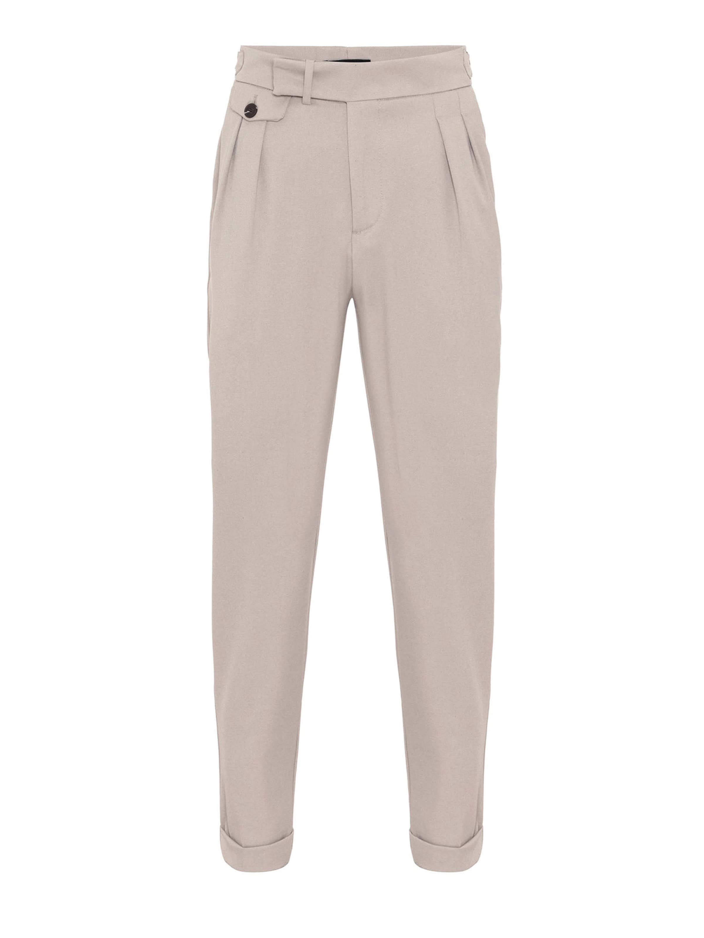 Antioch Tapered Pleat-front trousers in Beige: front