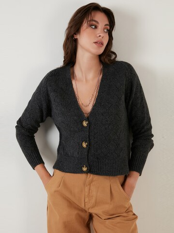 LELA Knit Cardigan in Grey: front