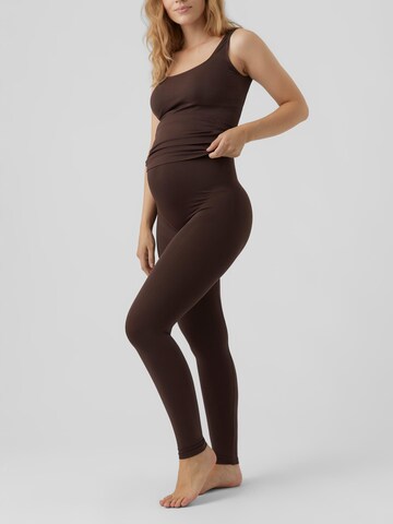 Skinny Leggings 'MLTia Jeanne' MAMALICIOUS en marron : devant