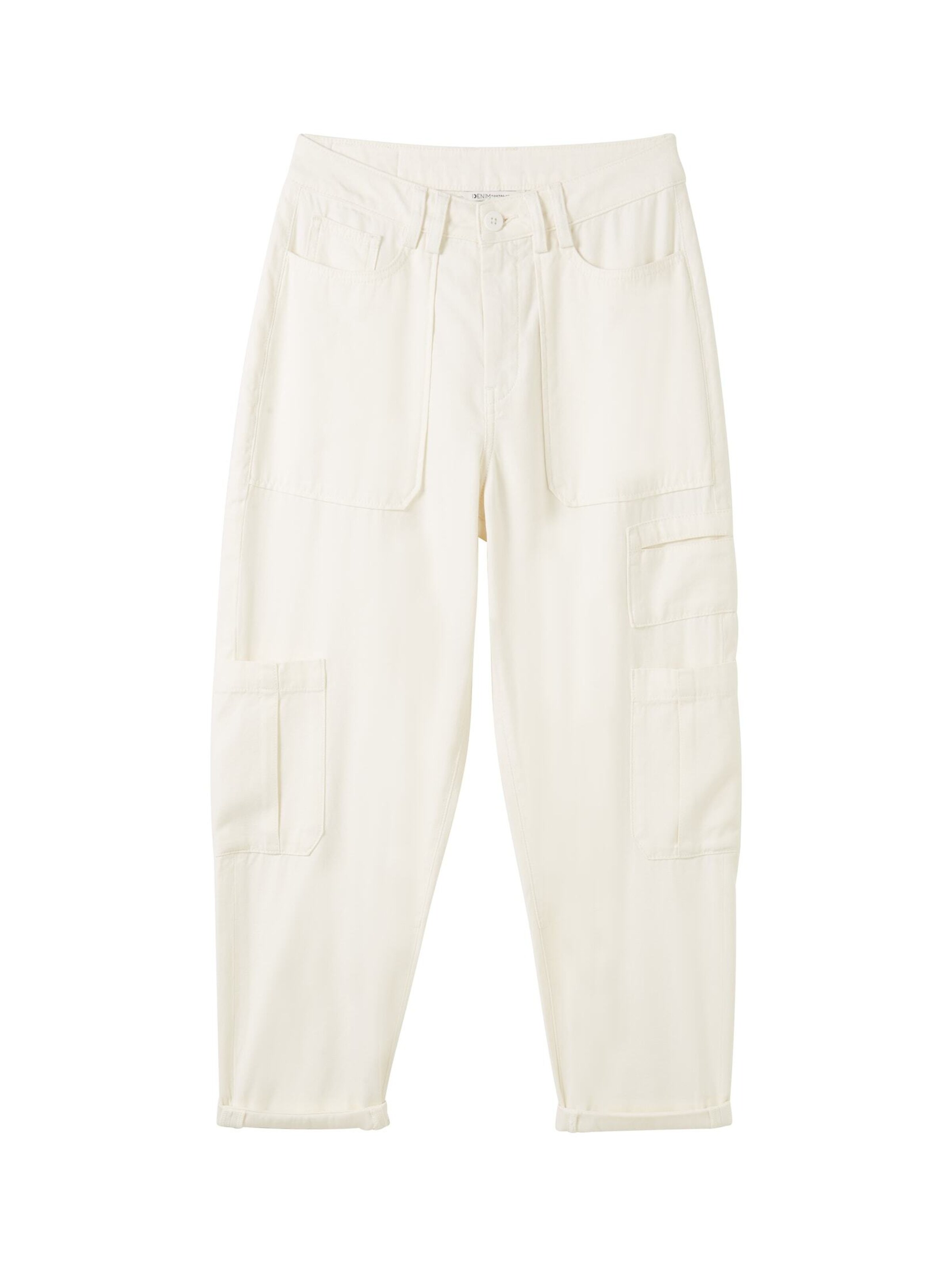 TOM TAILOR DENIM Slimfit Cargobroek 'Barrel Mom' in Wit: voorkant