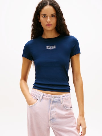 Tricou de la Tommy Jeans pe albastru: față