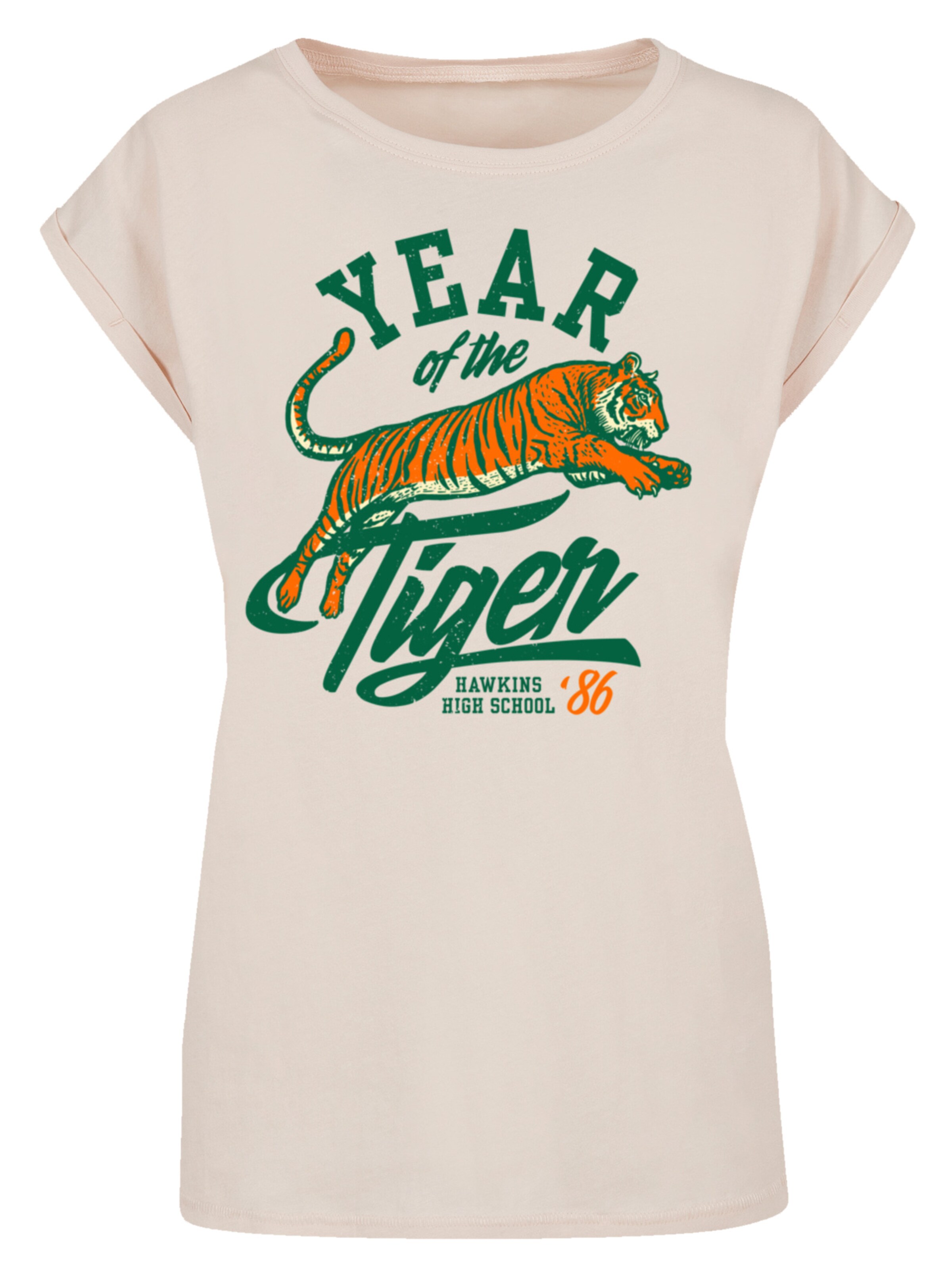 F4NT4STIC T-Shirt 'Stranger Things Hawkins Year of The Tiger 86 Netflix TV Series' in Beige: Vorderseite