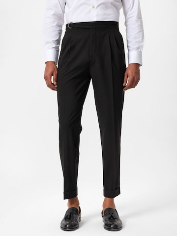 Antioch Tapered Pleat-Front Pants in Black: front