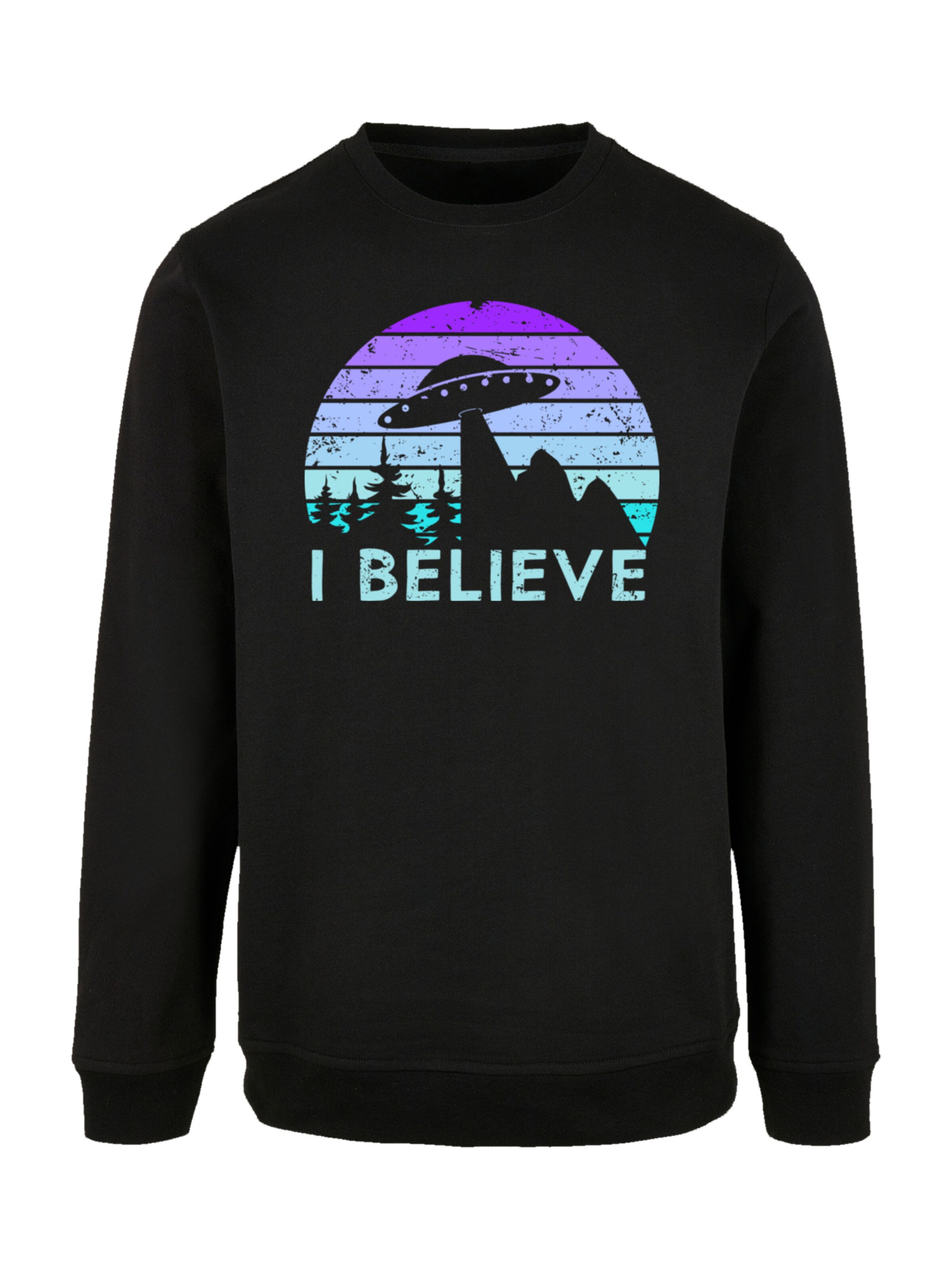 F4NT4STIC Sweatshirt 'I BELIEVE UFO Alien Raumschiff Retro' in Schwarz: Vorderseite