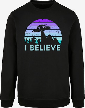 F4NT4STIC Sweatshirt 'I BELIEVE UFO Alien Raumschiff Retro' in Schwarz: Vorderseite